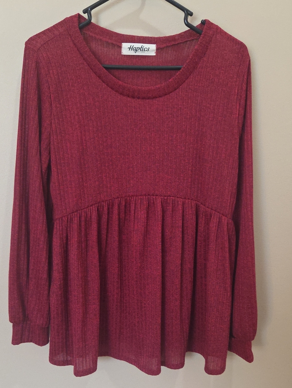 Women's Long Sleeve Deep Red Babydoll Top